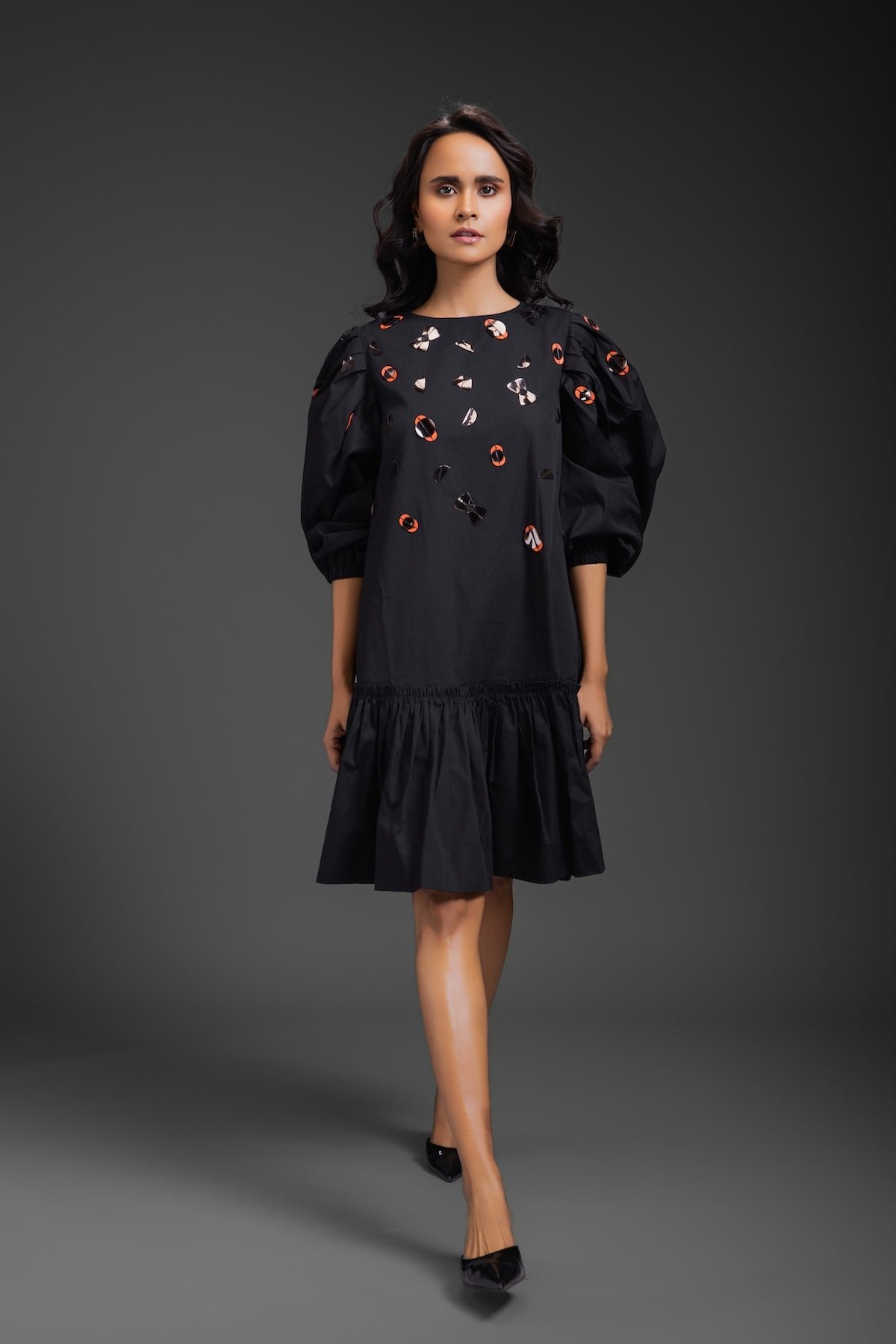 Cotton Dress With Neon Metallic Detailing