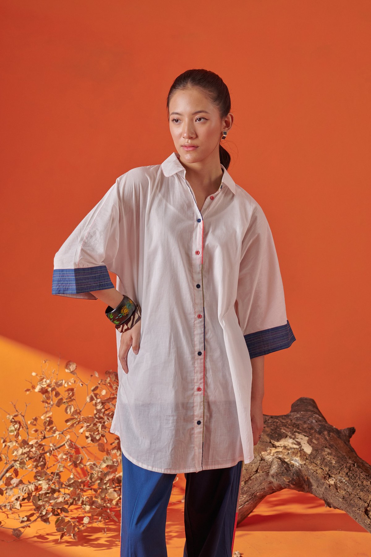 White Longline Drop-Shoulder Cotton Shirt