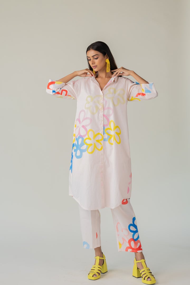 Blush Pink Floral Printed Oversized Kurta Set
