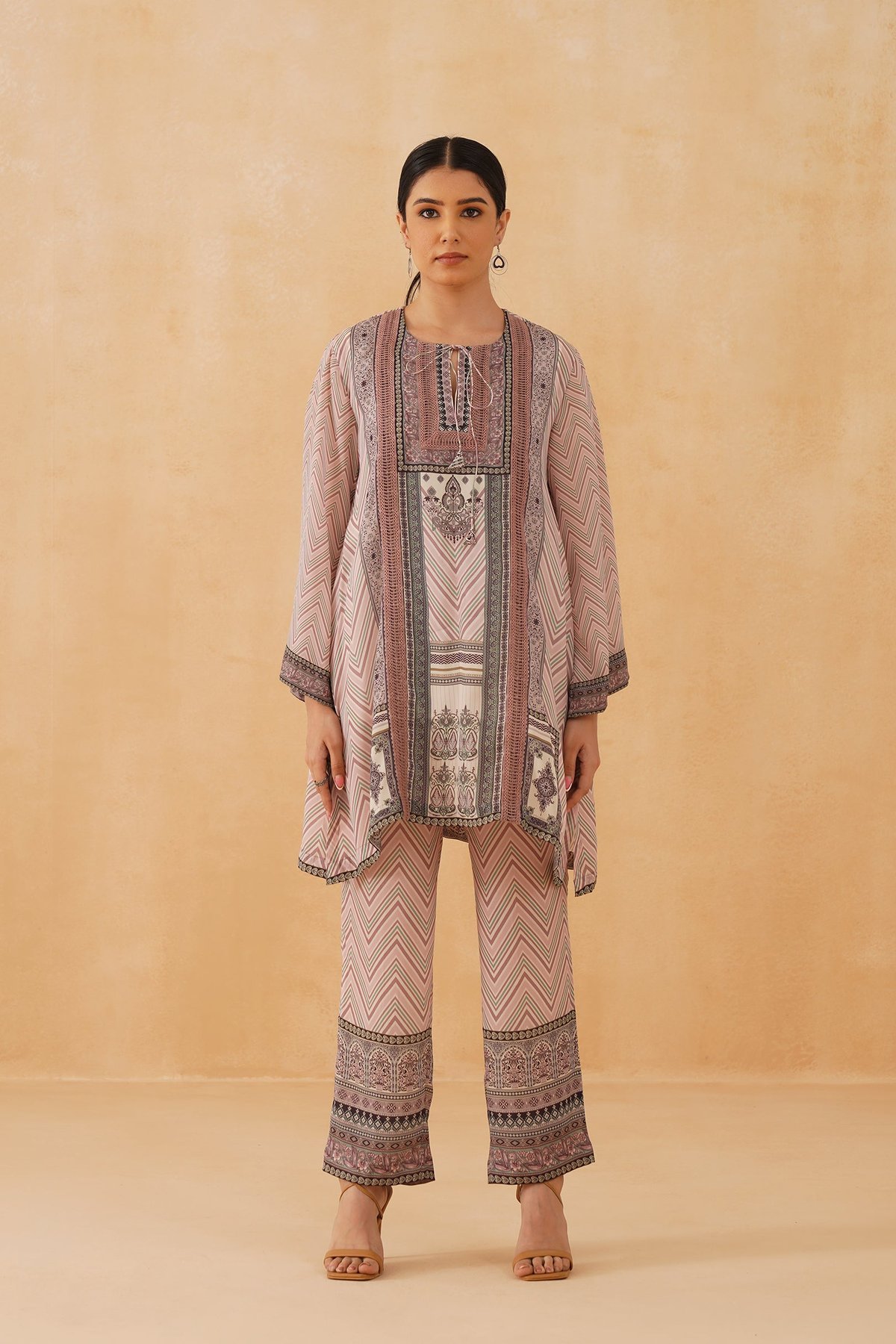 Onion Pink Printed Tunic and Wide-Leg Pants Co-ord Set