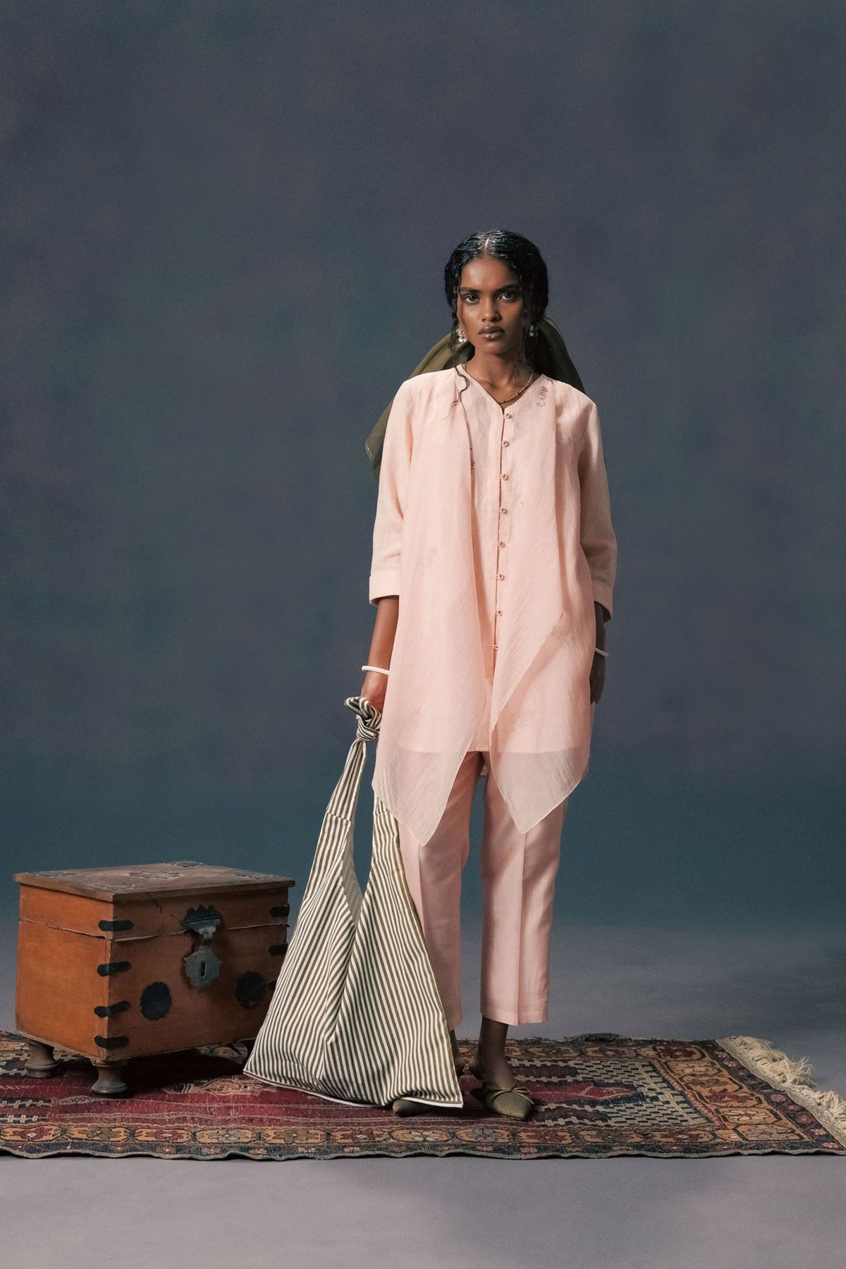 Old Rose Double Layer Shirt Straight Pants