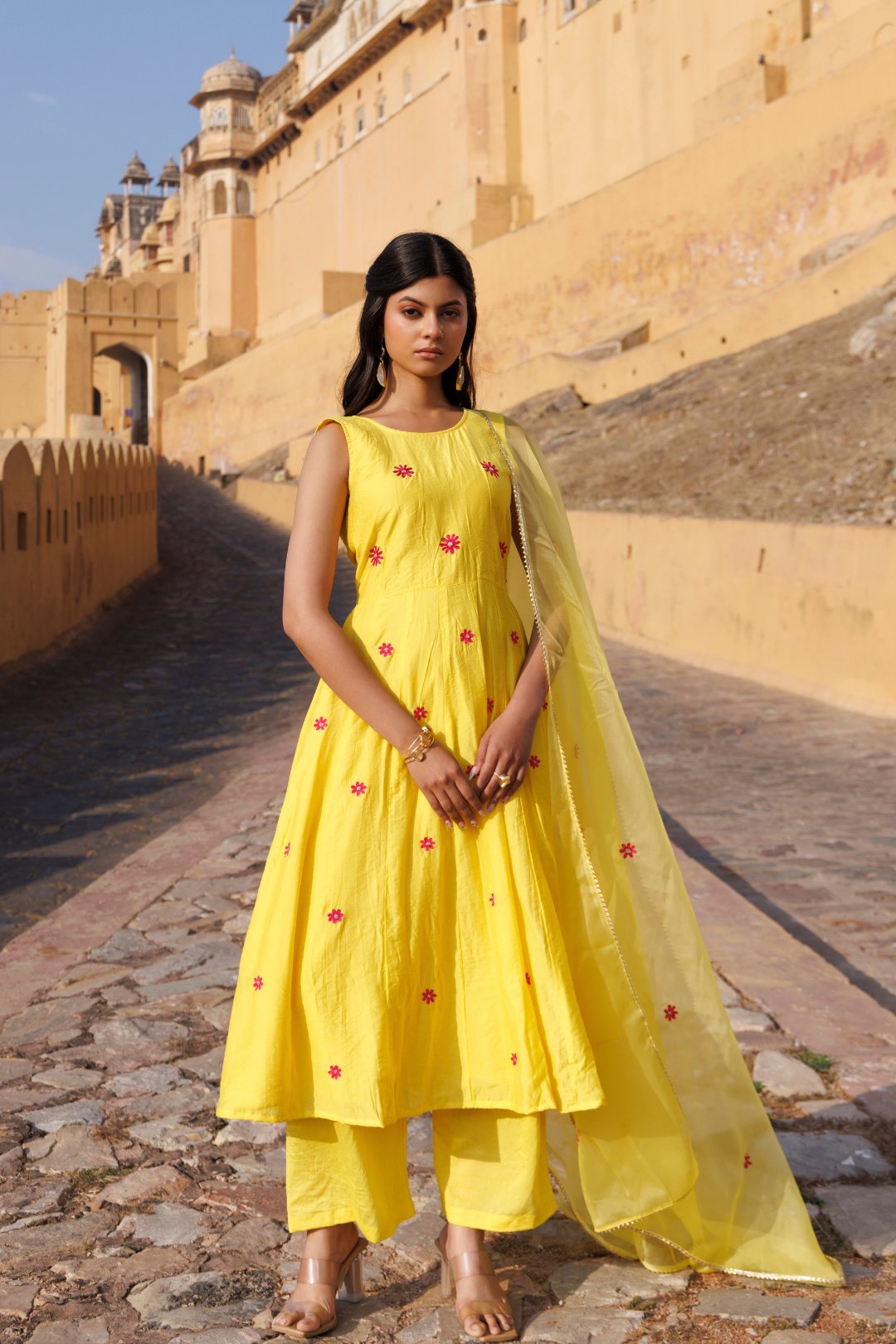 Kesar Gul Chanderi Anarkali Set