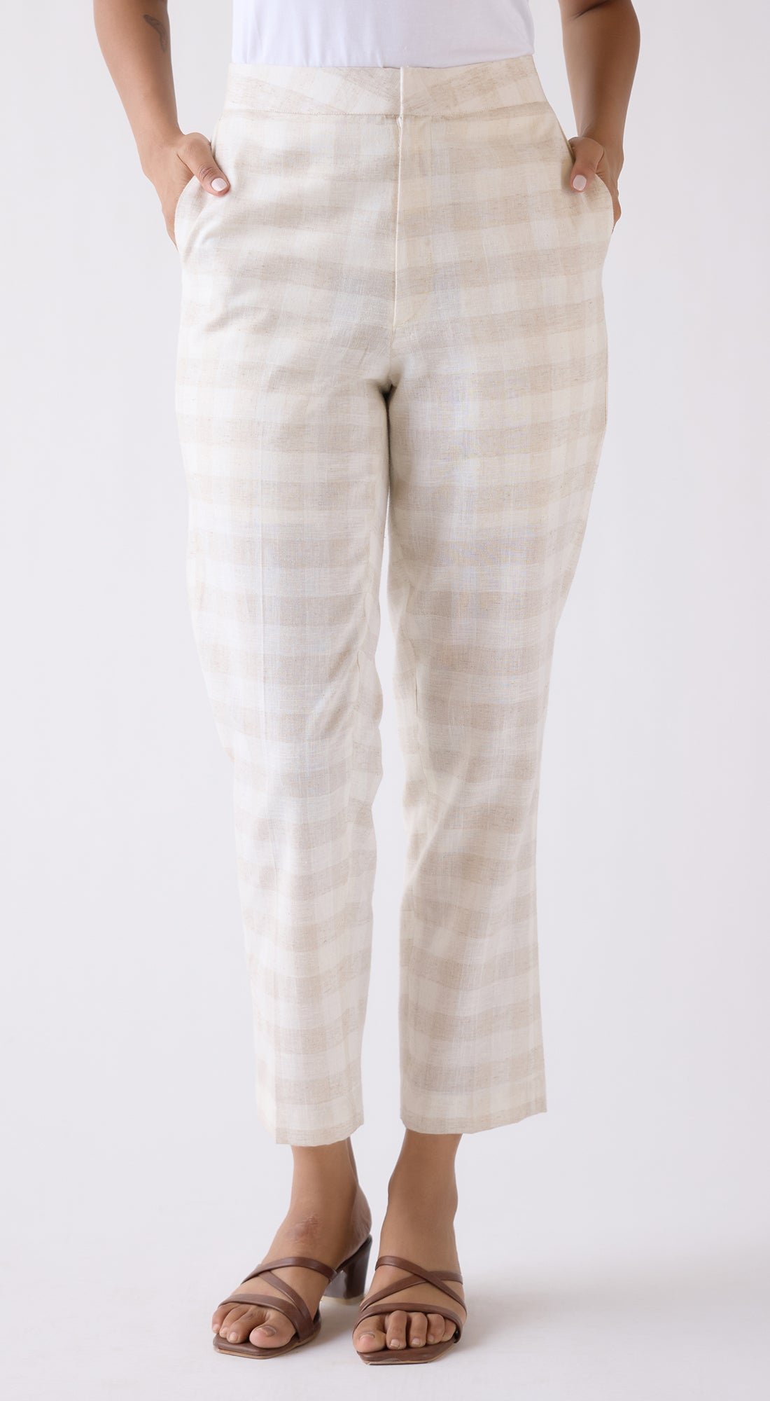 Ivory Straight-Fit Checkred Trousers