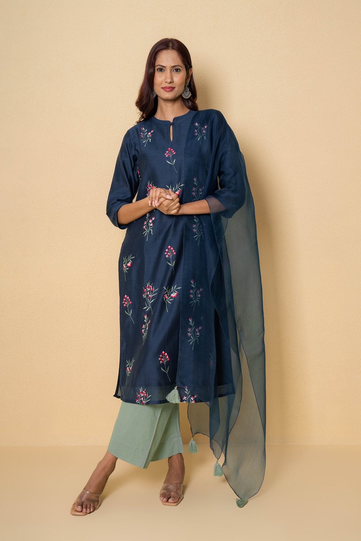 Orchid Floral Embroidered Chanderi Suit Set