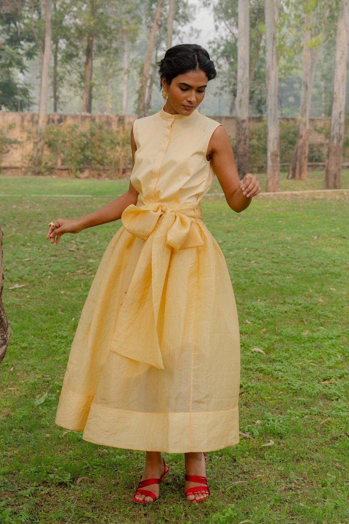 Butter Yellow Dress and Organza Skirt Co-ord Set