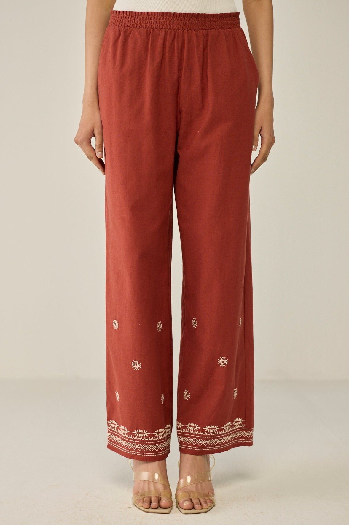 Wide Leg Trouser With Embroidery
