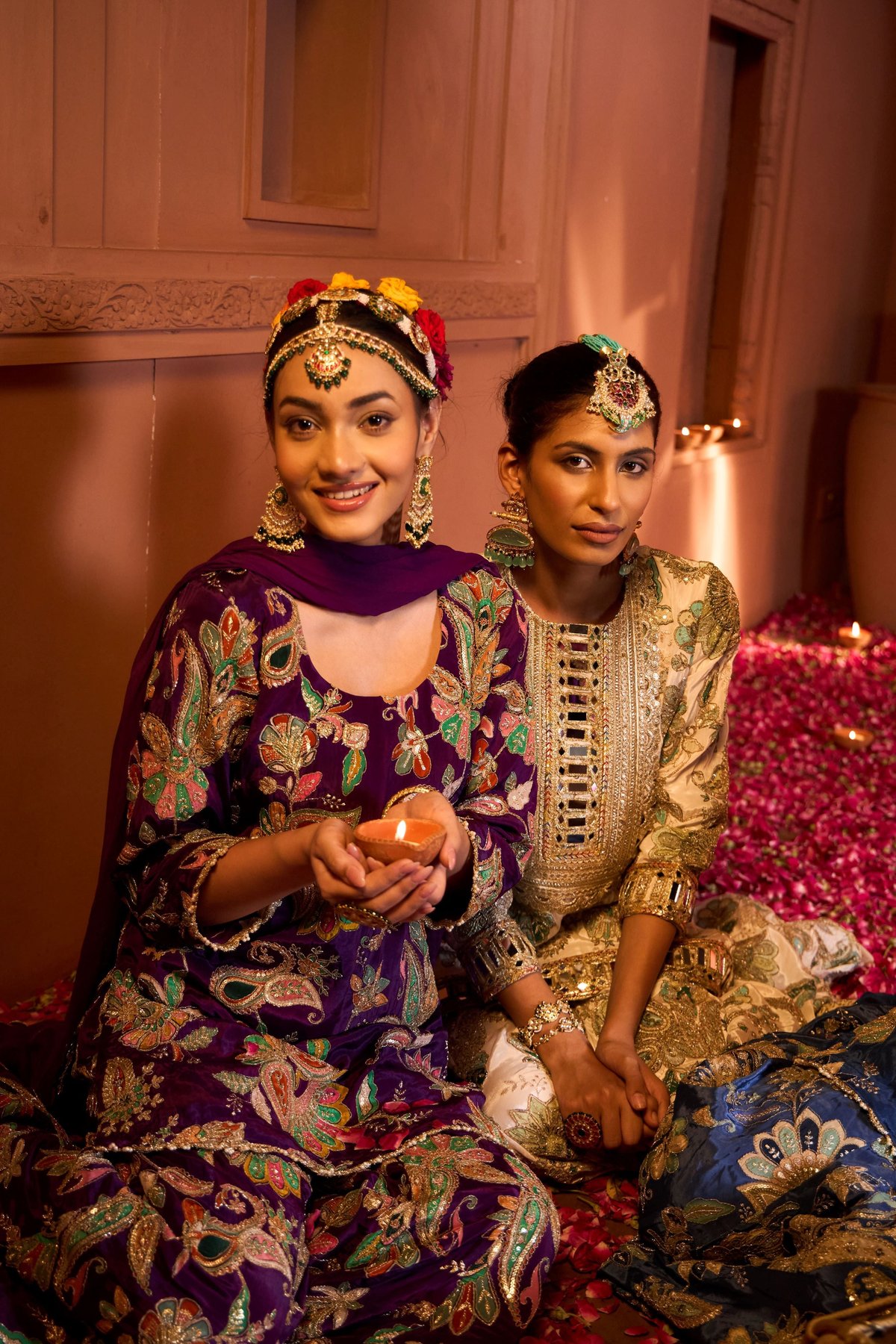 Purple Embroidered Kurta Sharara Set with Dupatta
