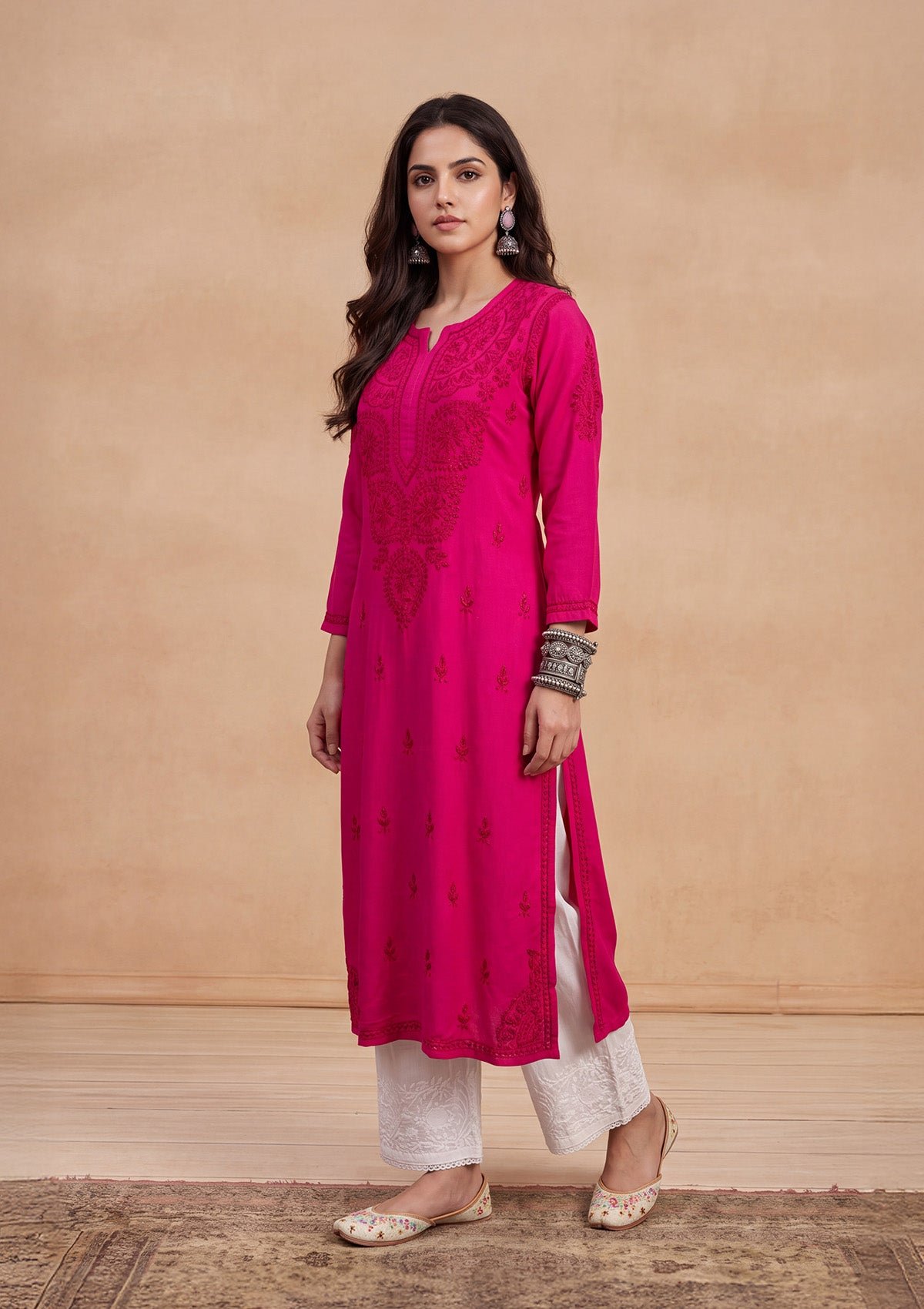 Chikankari Solid Women'S Long Kurta