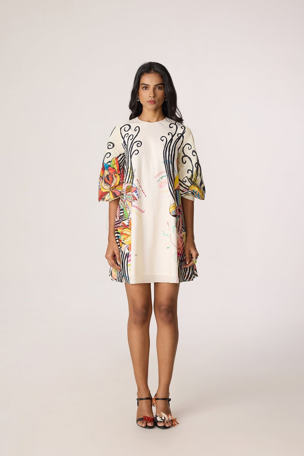Ivory/Multi Abstract Floral Shift Mini Dress