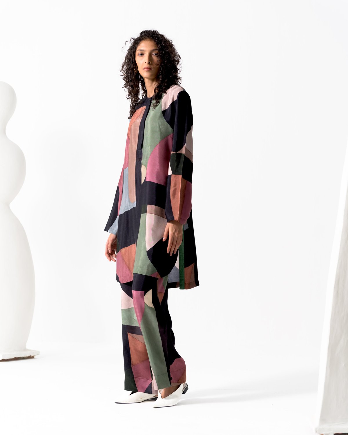 Black Abstract Colorblock Straight Kurta