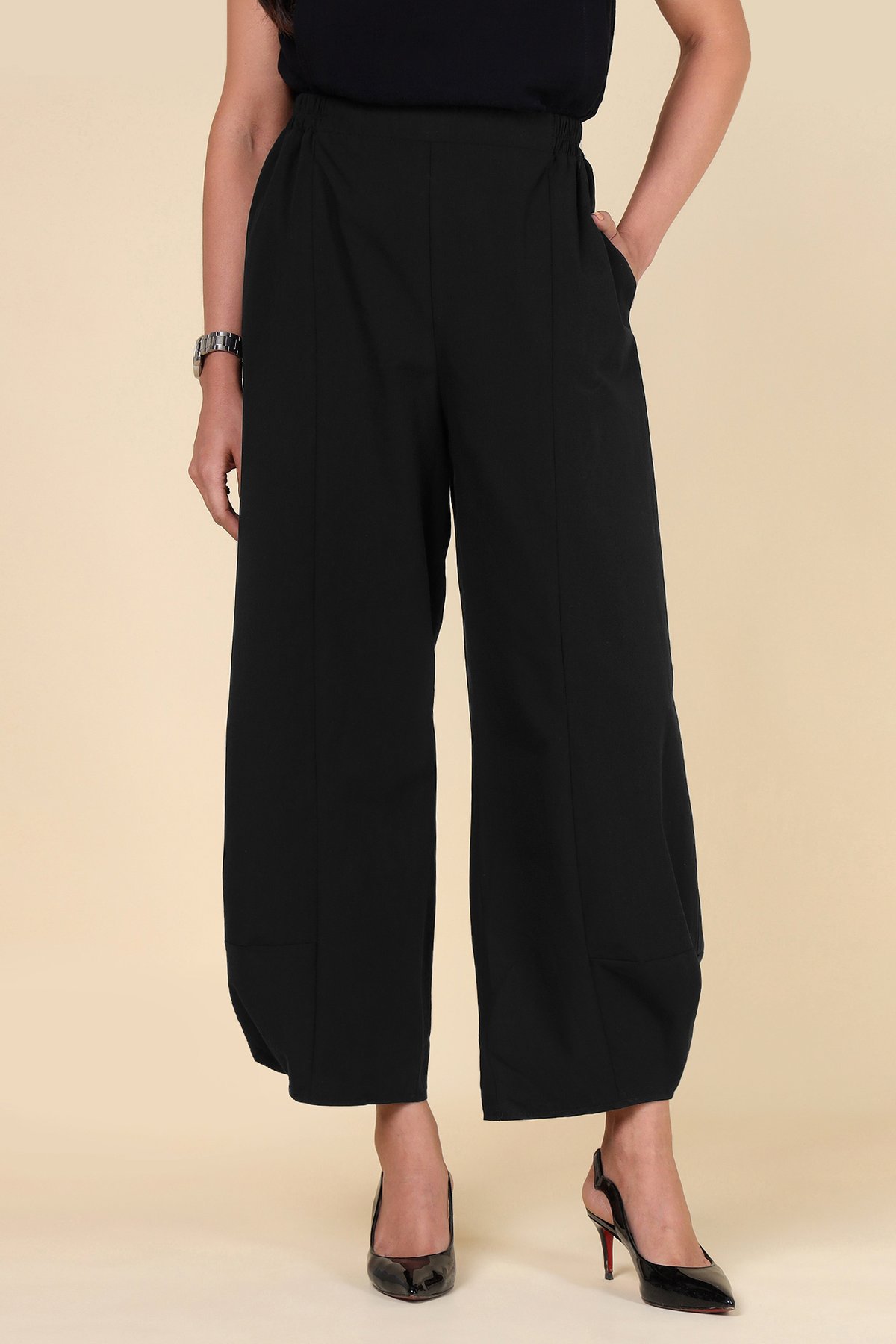 Black High-Rise Wide-Leg Cotton Trousers