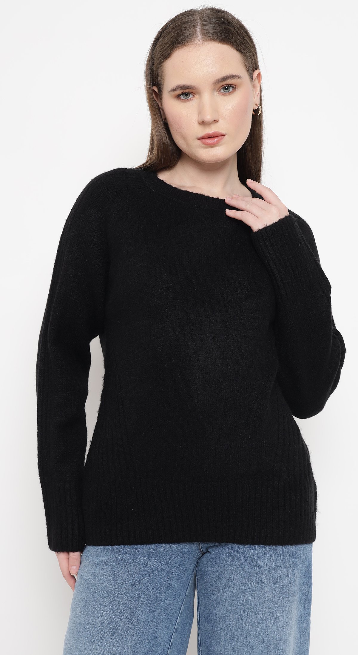 Black Crewneck Pullover Sweater