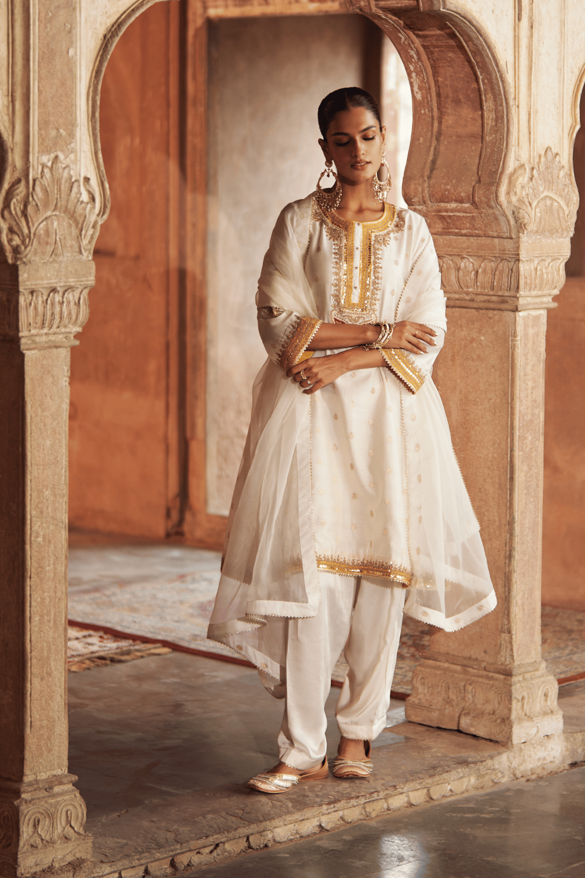 Daisy Ivory Embroidered Chanderi Kurta Set with Salwar