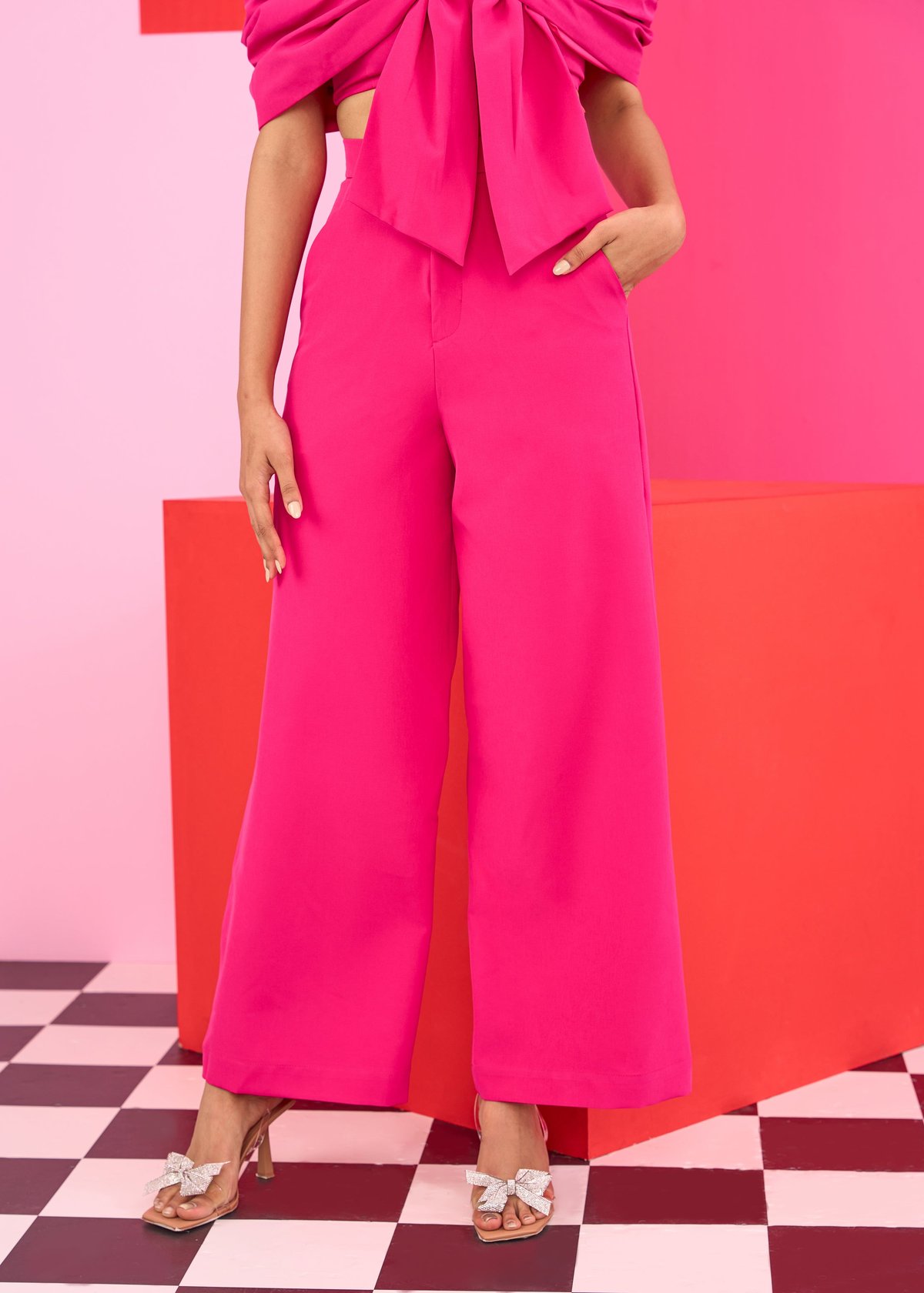 Pink High-Waist Wide-Leg Trousers