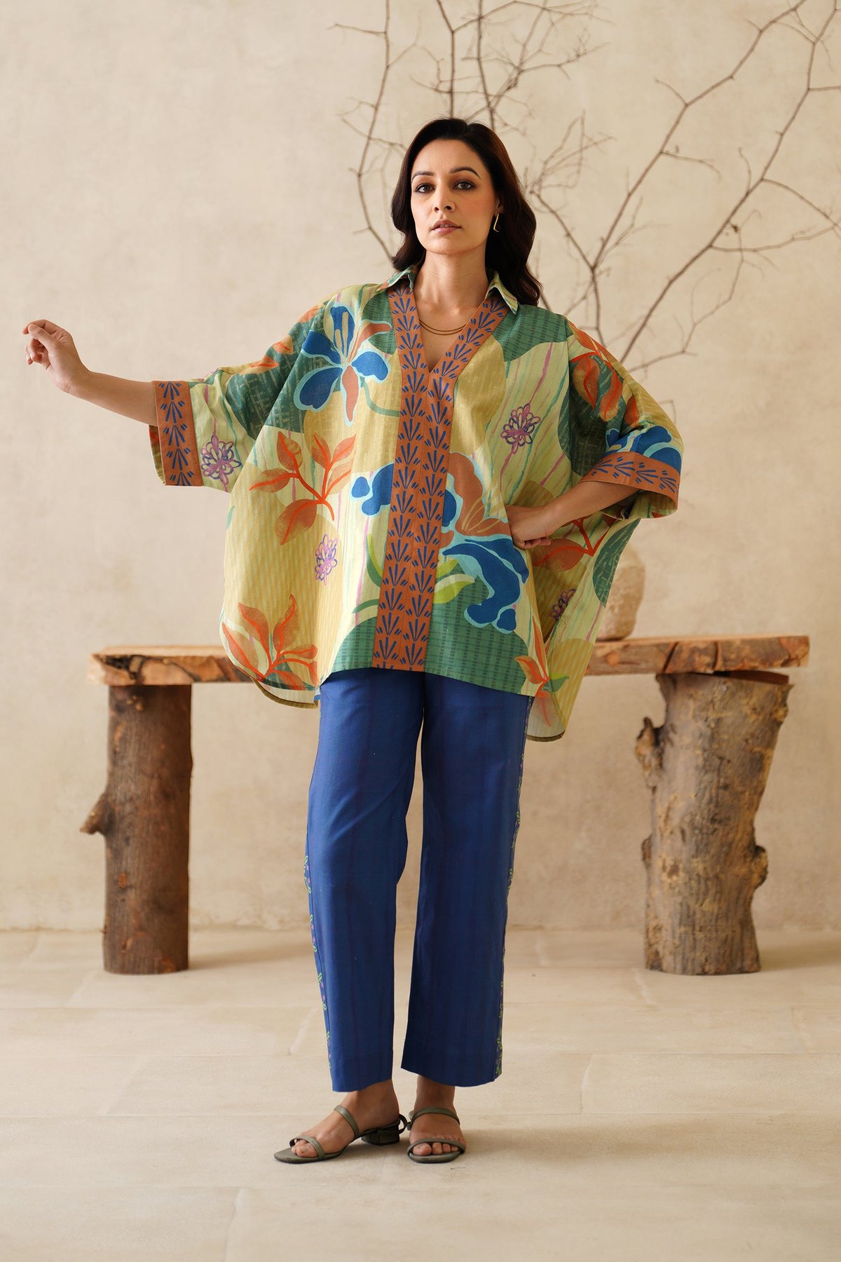 Multi Print Cotton Flex Co-ord Set with Wide-Leg Pants