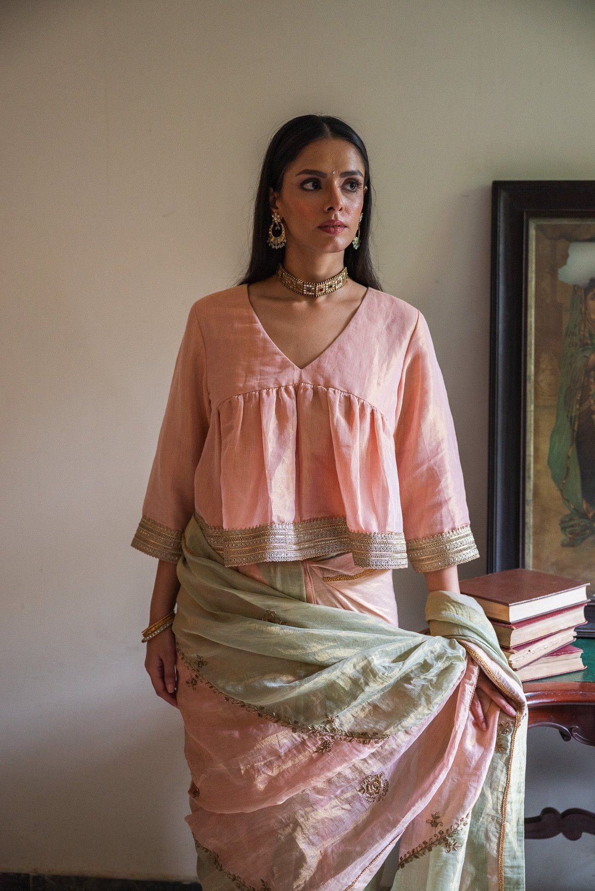 Mala Kedia Blouse In Pink Tissue