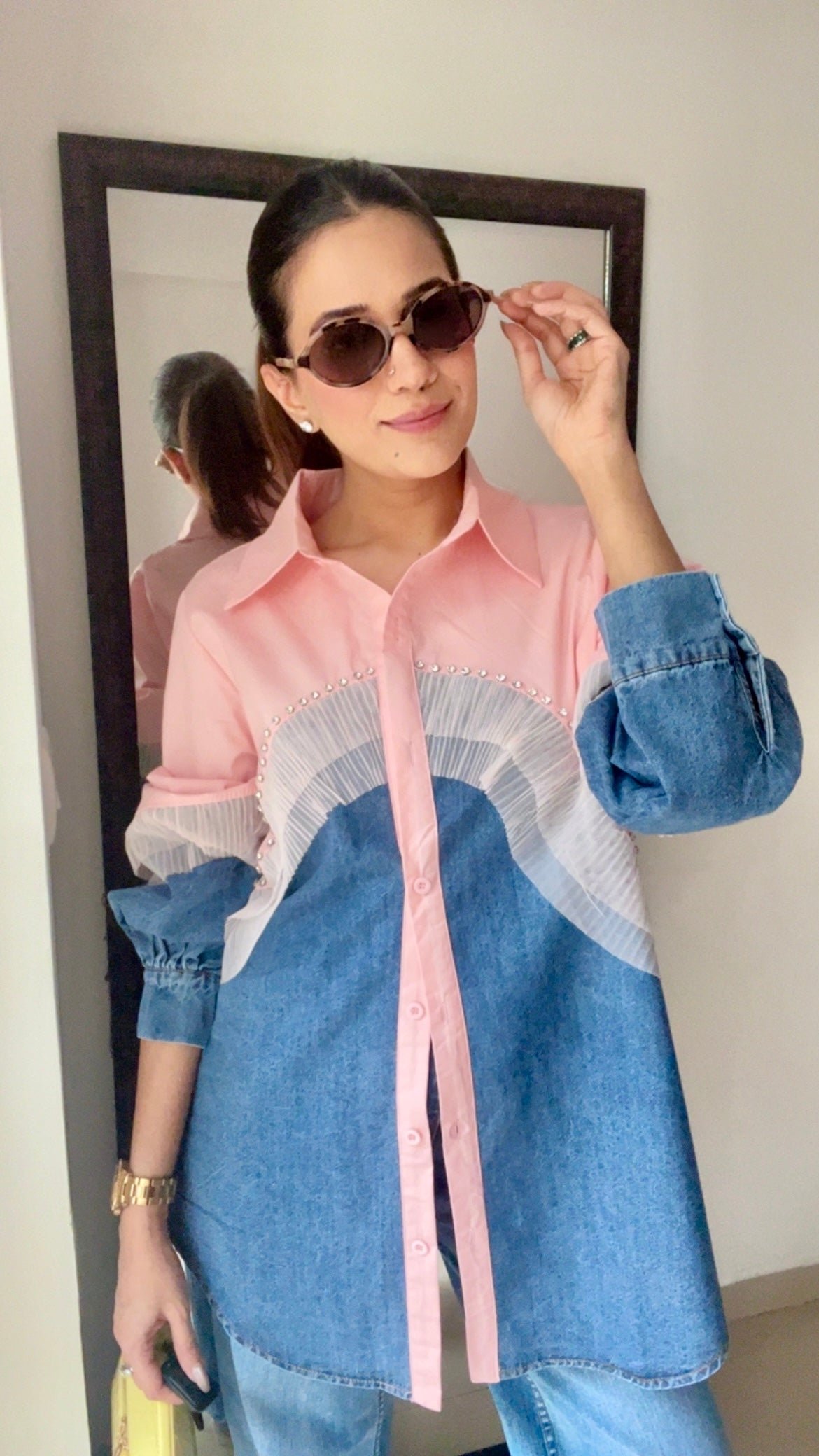 Studded Poplin Denim Shirt