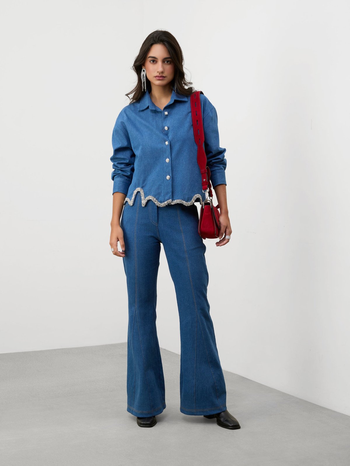 Medium Blue High-Rise Wide-Leg Bootcut Jeans
