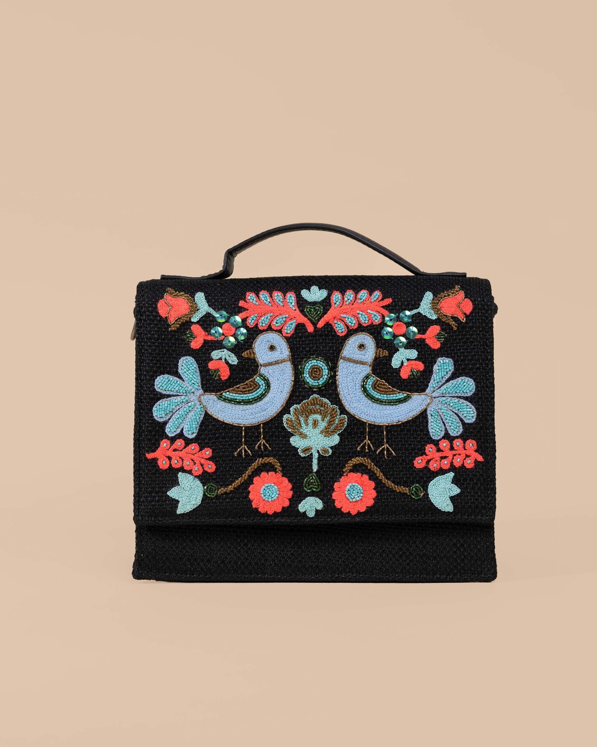 Bird Sling Bag- Black (Embroidered)