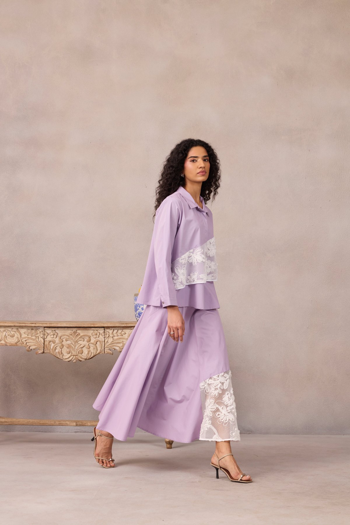 Sweet Lavender Shirt and Midi Skirt Co-ord Set