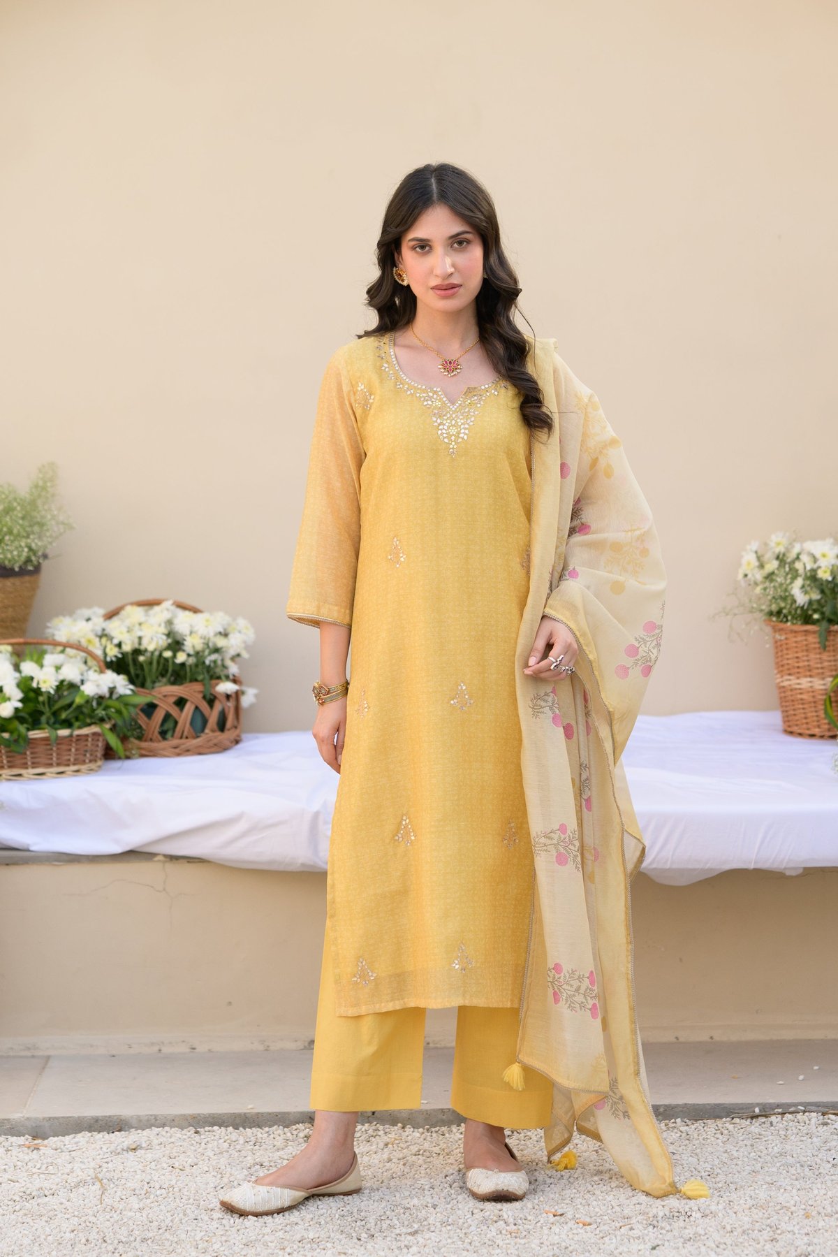 Canary Yellow Gota Work Chanderi Suit Set