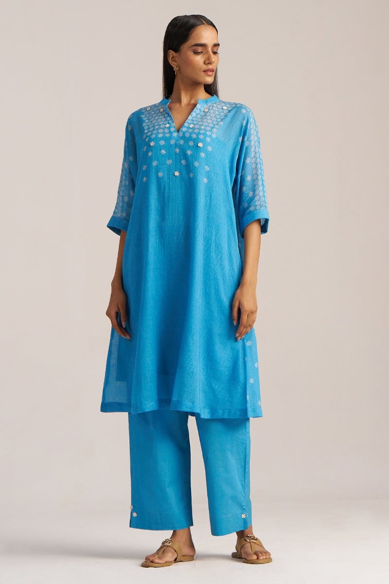 Heritage Blue Mul Cotton Kurta and Wide-Leg Co-ord Set
