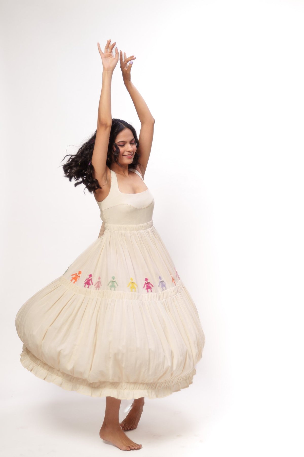 Off-White Tiered Maxi Dress with Back Tie-Up