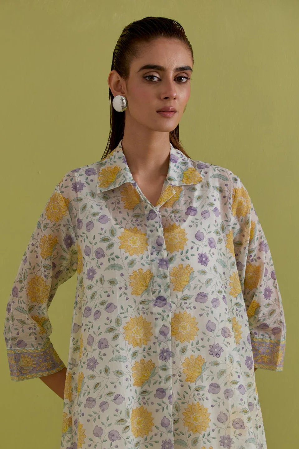 Off White Hand Block Printed Short Kurta
