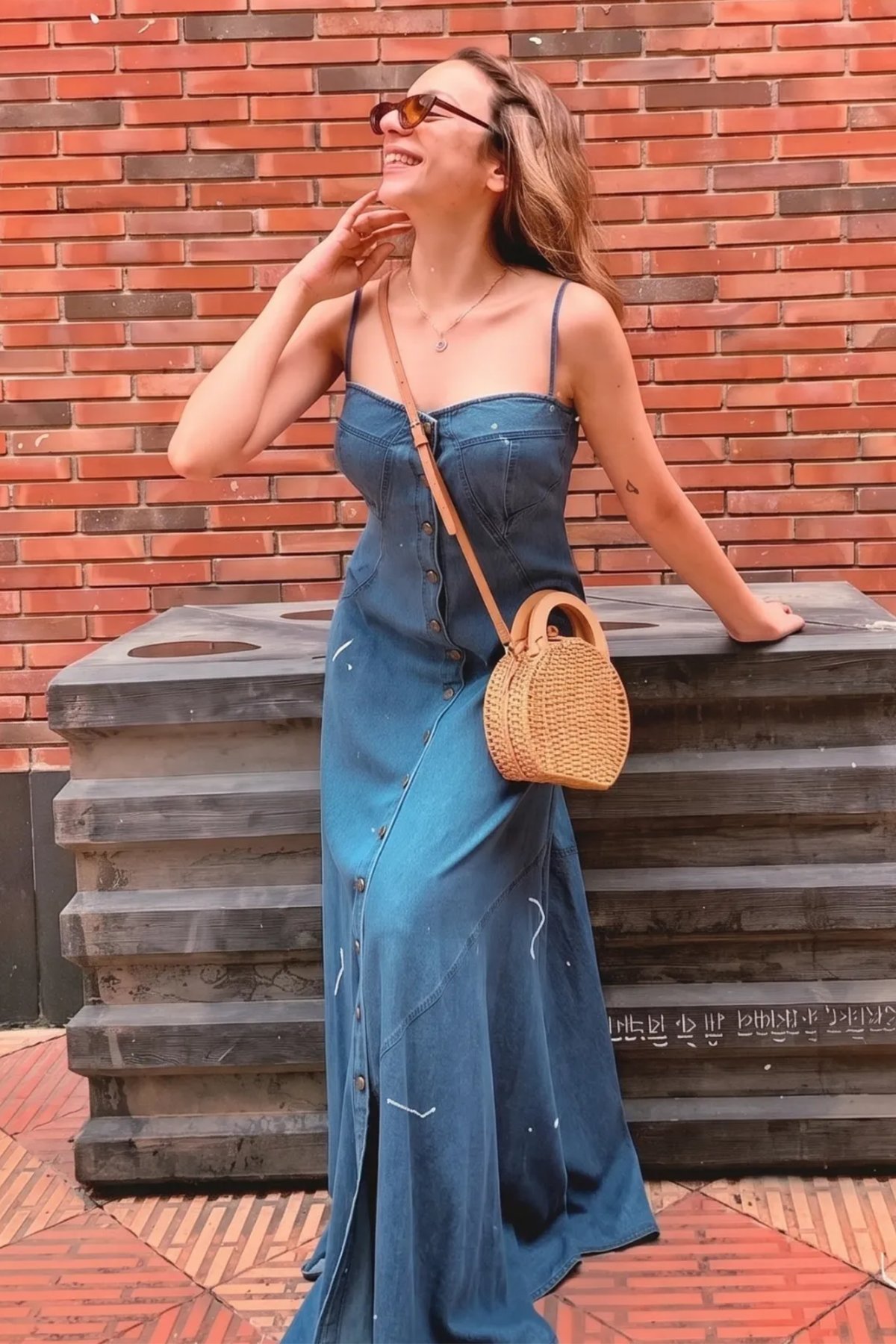 Blue Denim Button-Down A-Line Maxi Dress