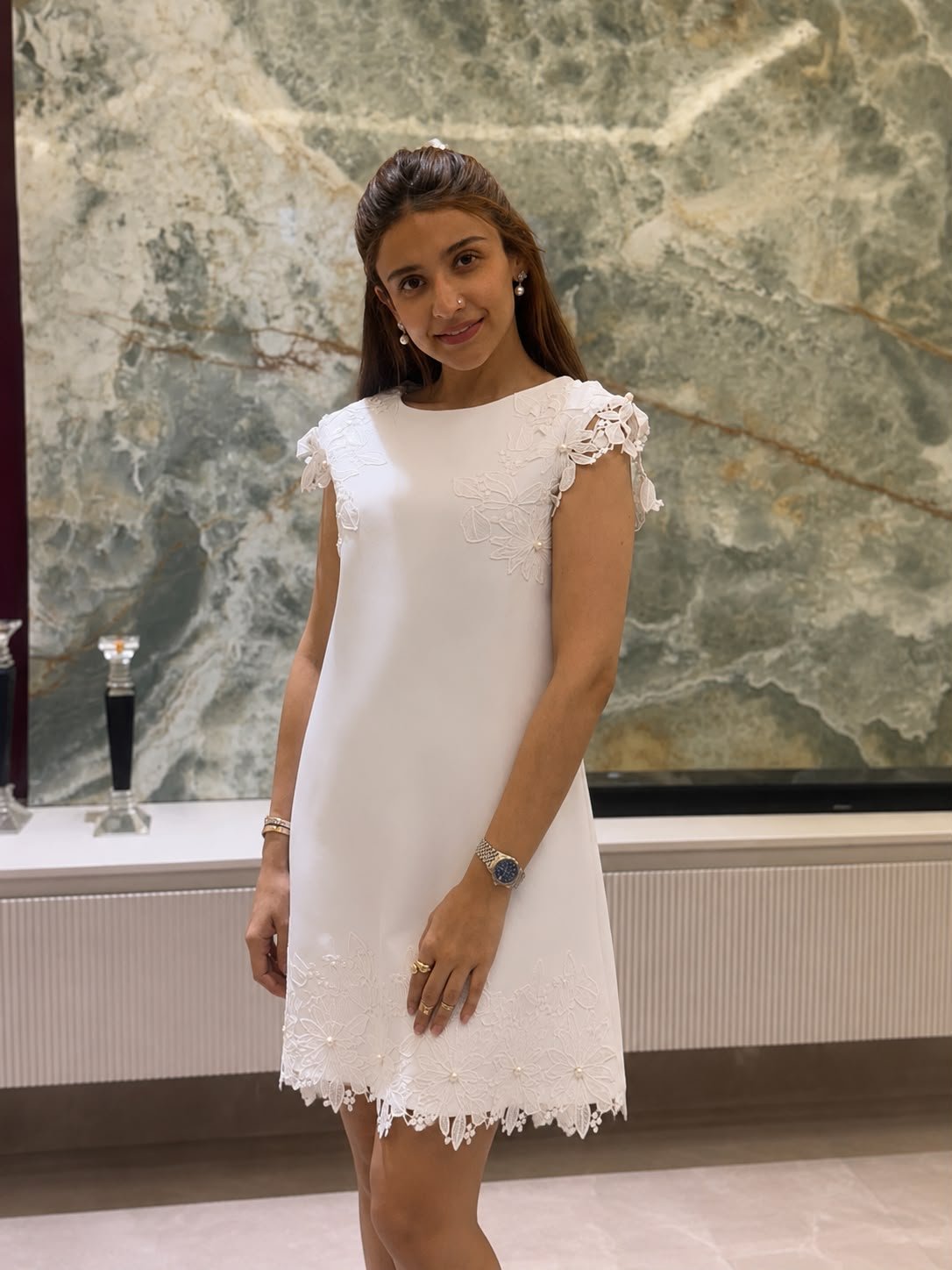 White Floral Applique Dress