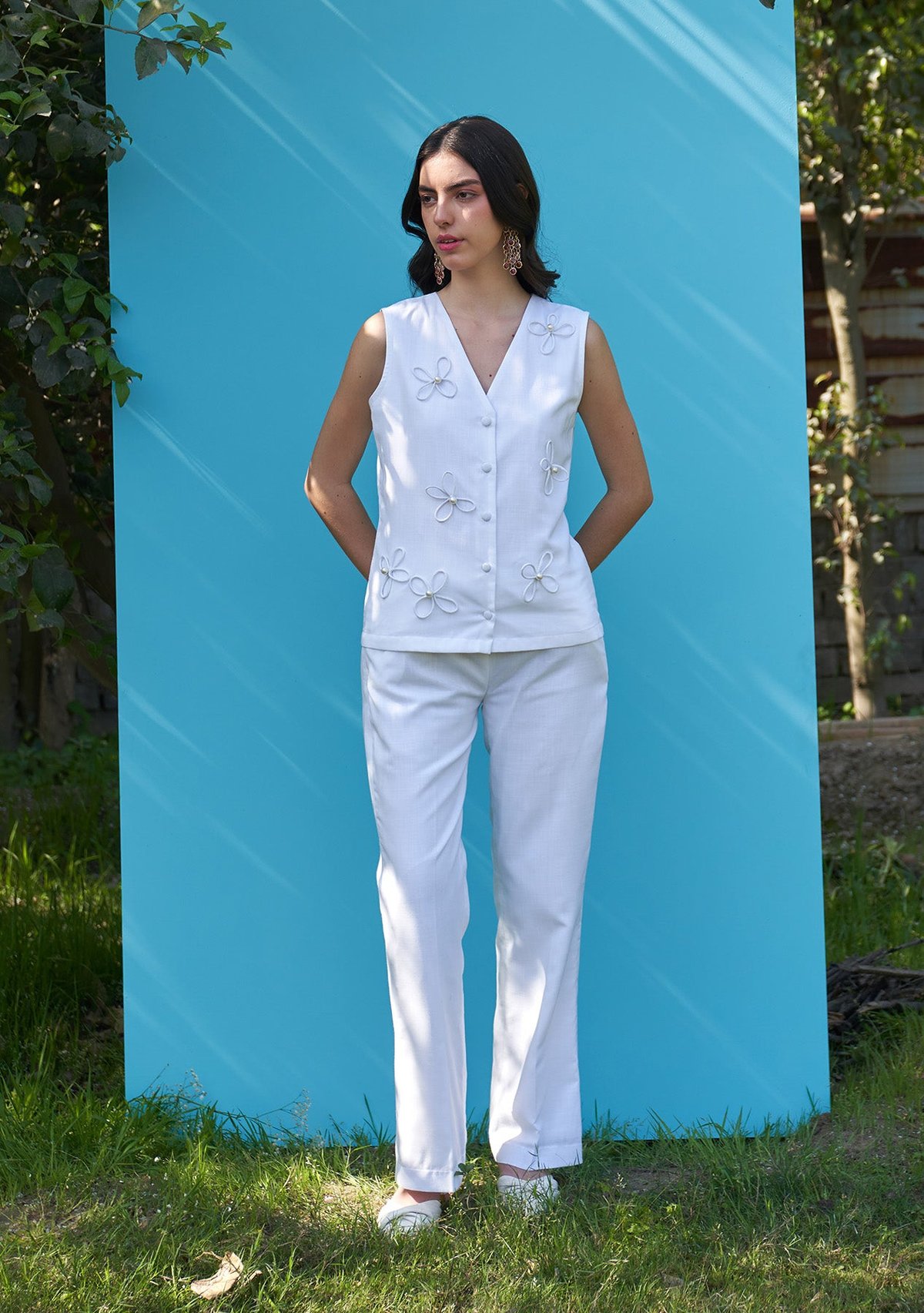 White Waistcoat and Wide-Leg Trousers Co-ord Set