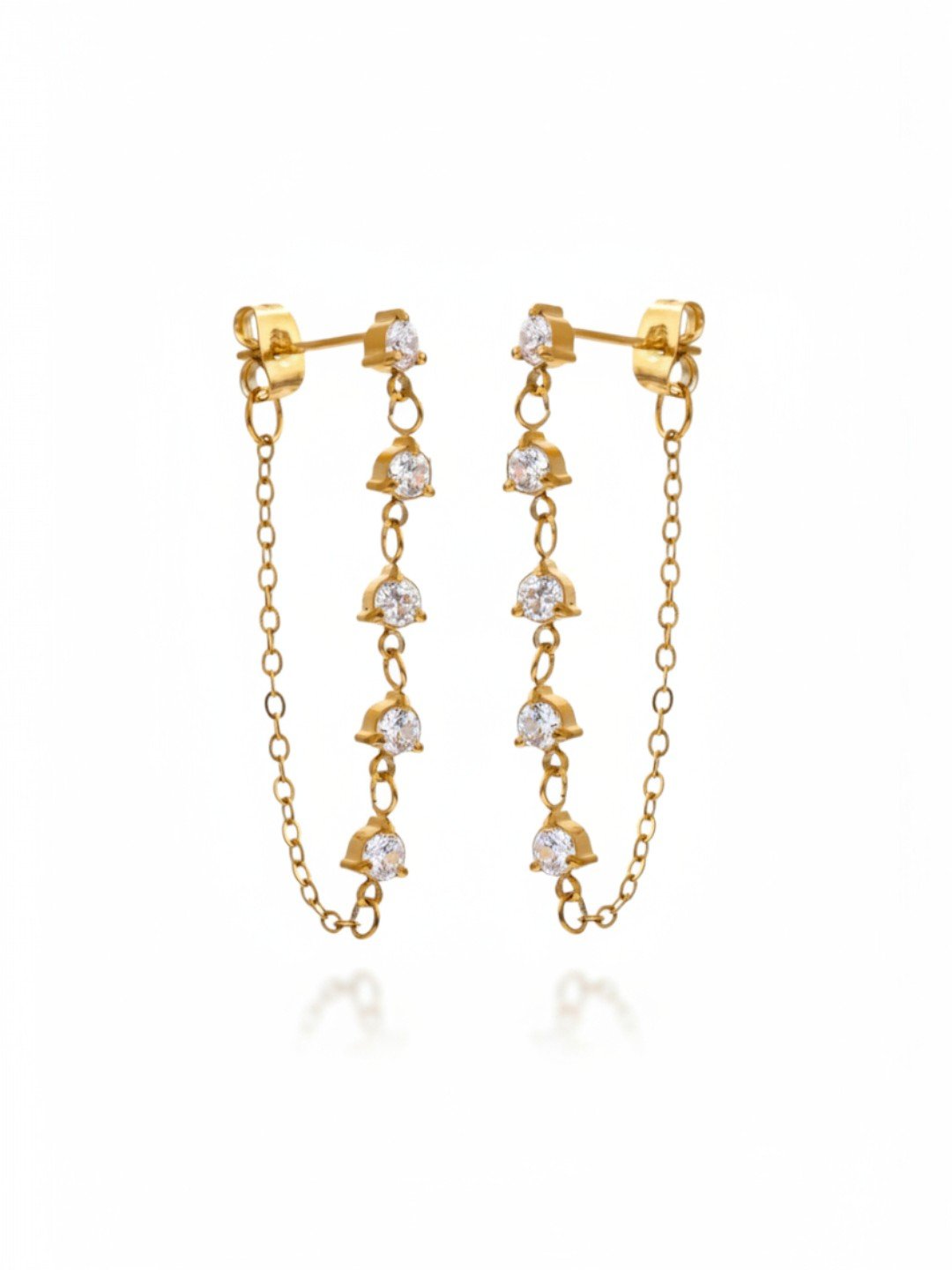 Green White Cubic Zirconia Chain Drop Earrings