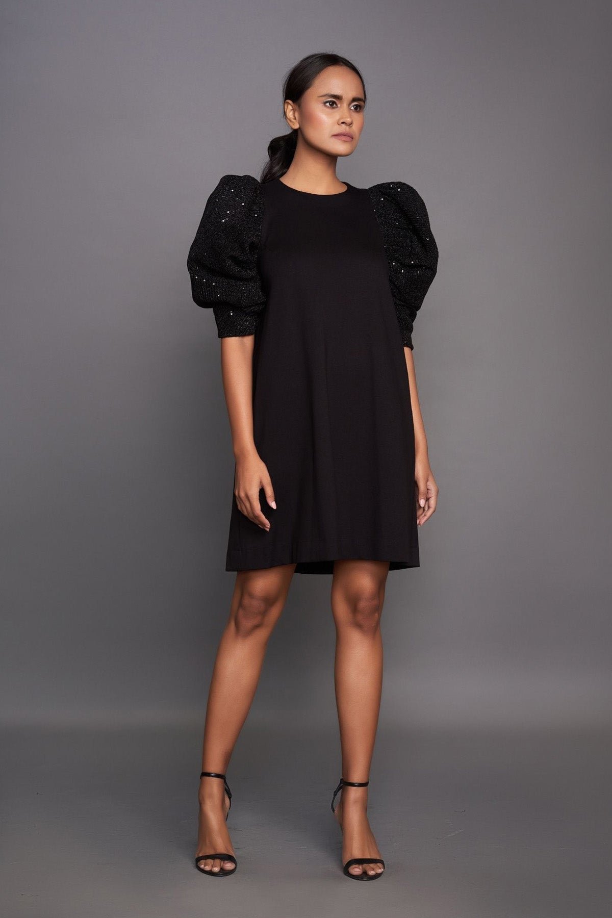 Short Dress With Oversized Sequence Sleeves
