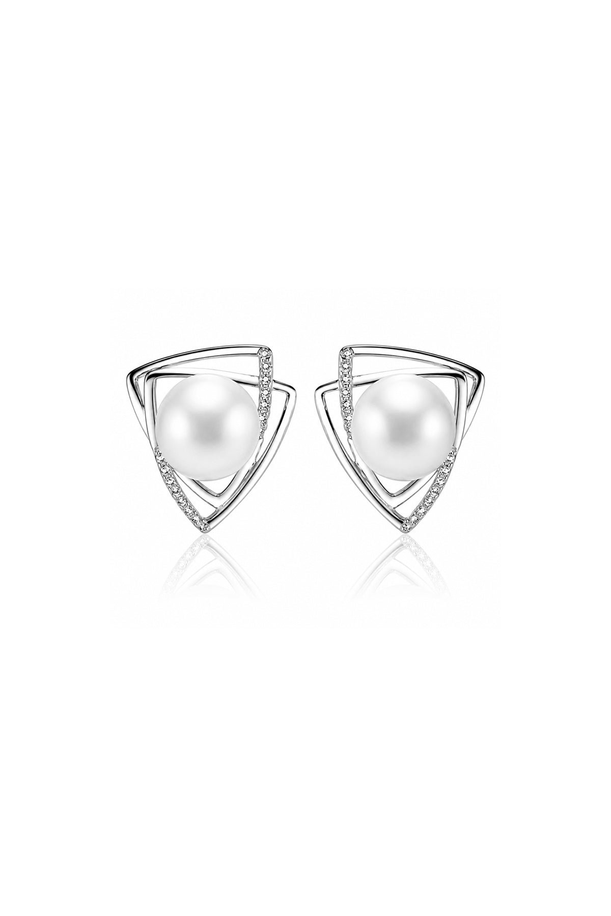Double Triangle Pearl Earrings