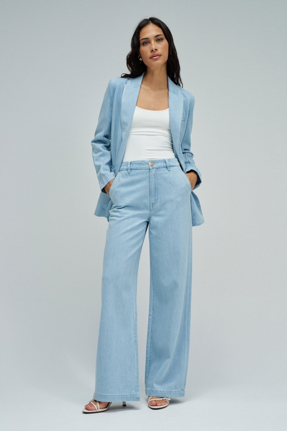 Light Blue High-Rise Wide-Leg Trousers