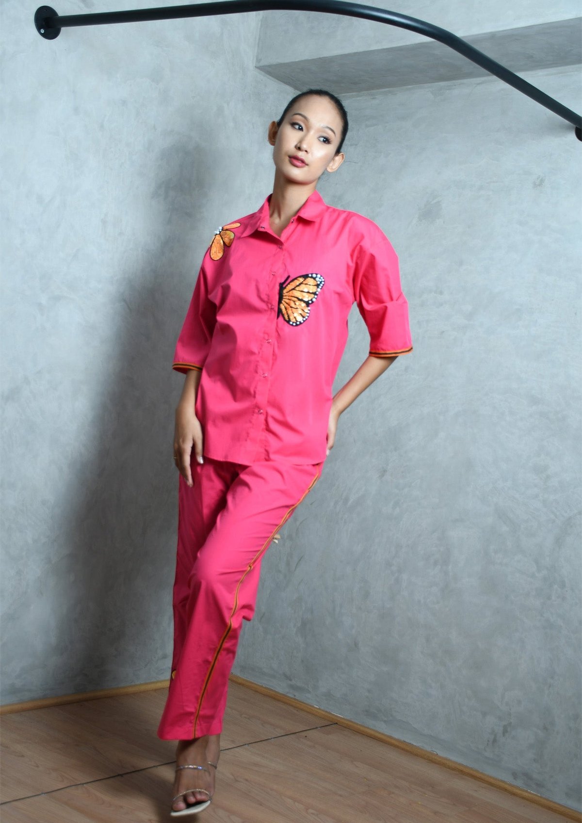 Hot Pink Cotton Co-ord Set with Oversized Shirt and Straight Pants