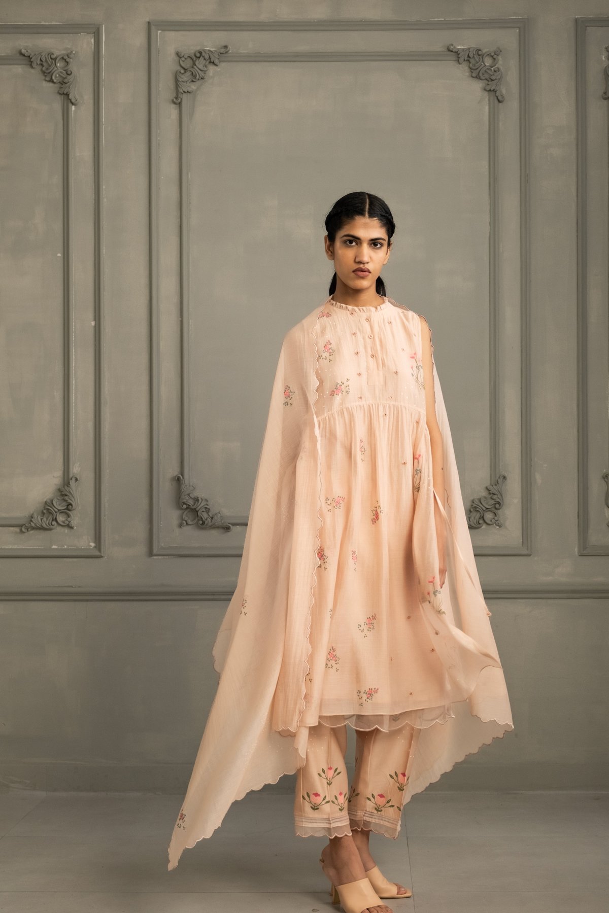 Tunic with Mul Chanderi With Pants And Dupatta