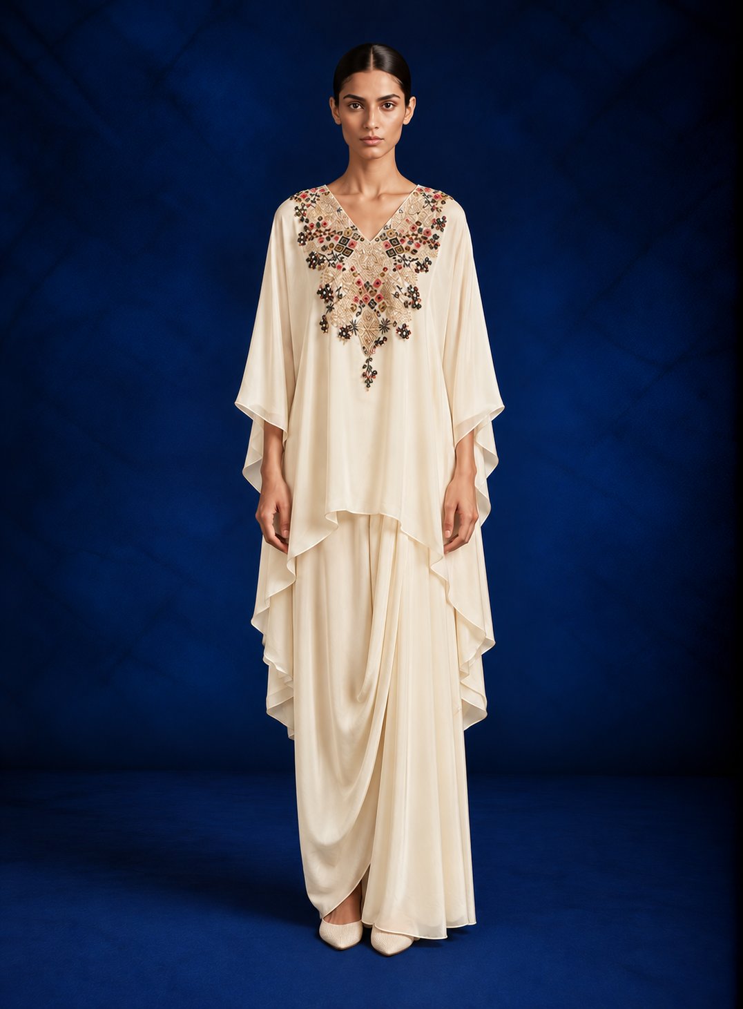 Cream Crepe Blossom Co-ord Set