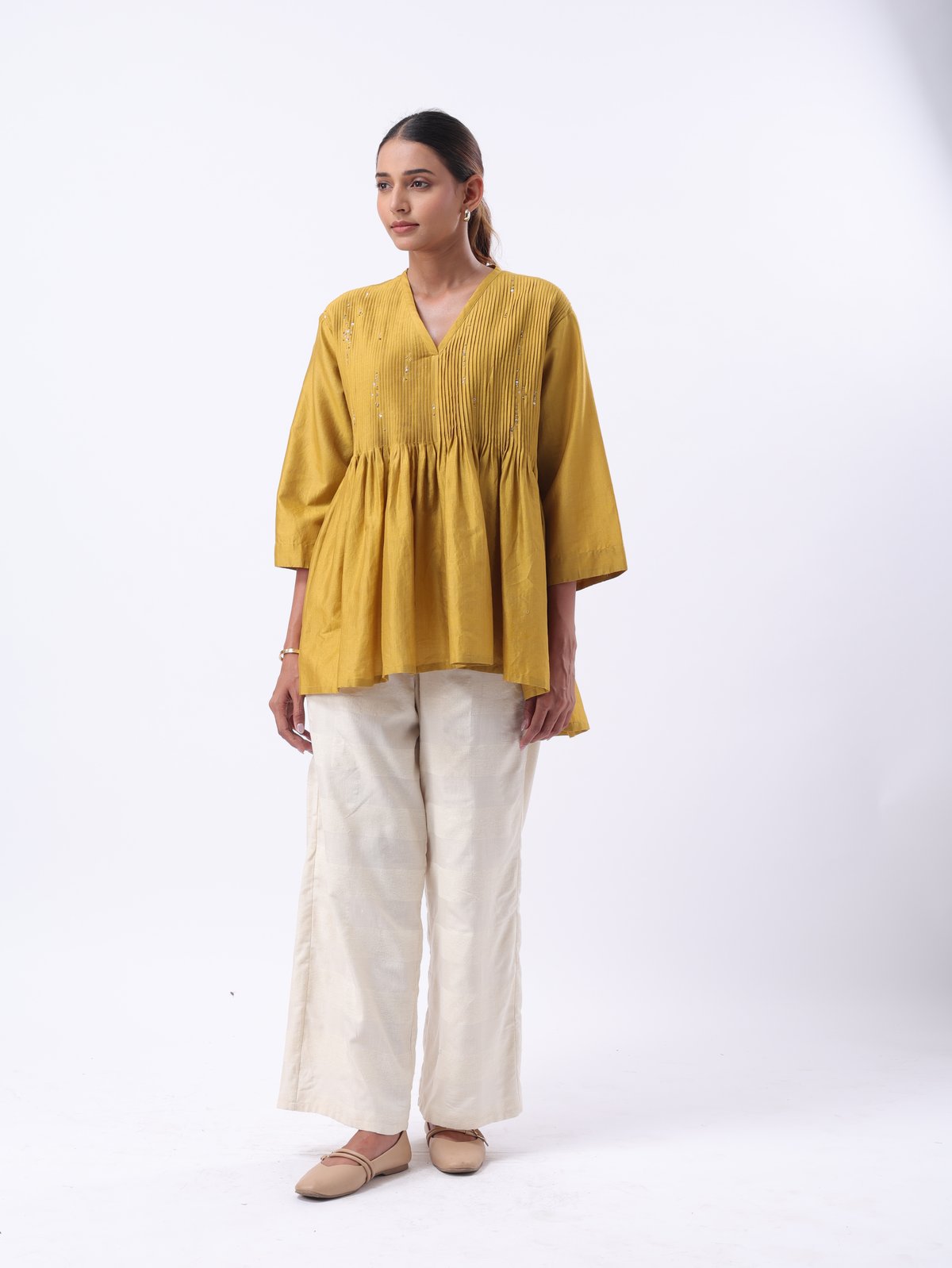 Ochre Front Pintuck Flared Top