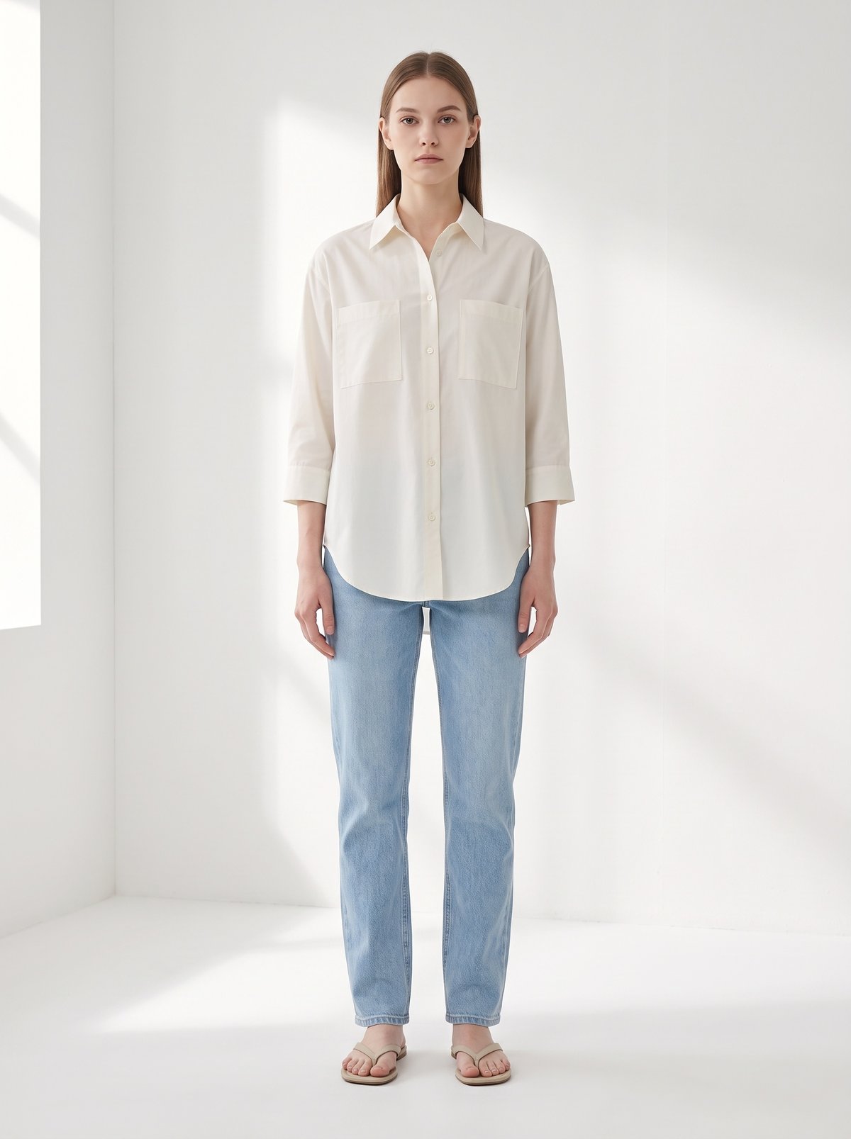 Relaxed-Fit Off-White Button-Down Shirt