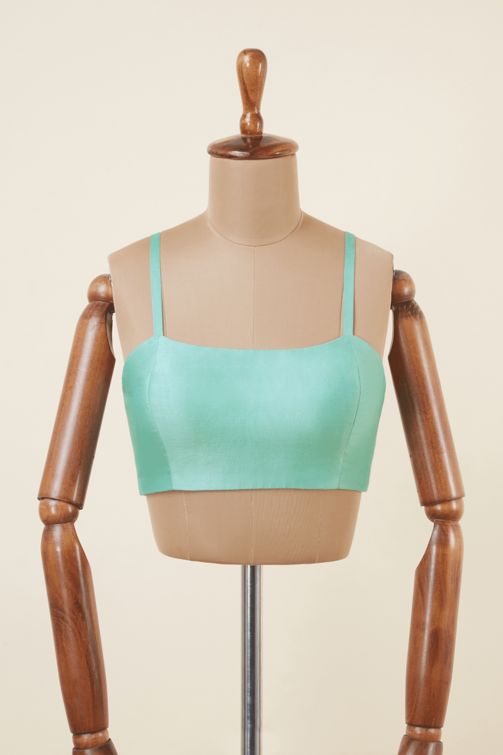 Aqua Blue Chanderi Square Neck Spaghetti Strap Blouse