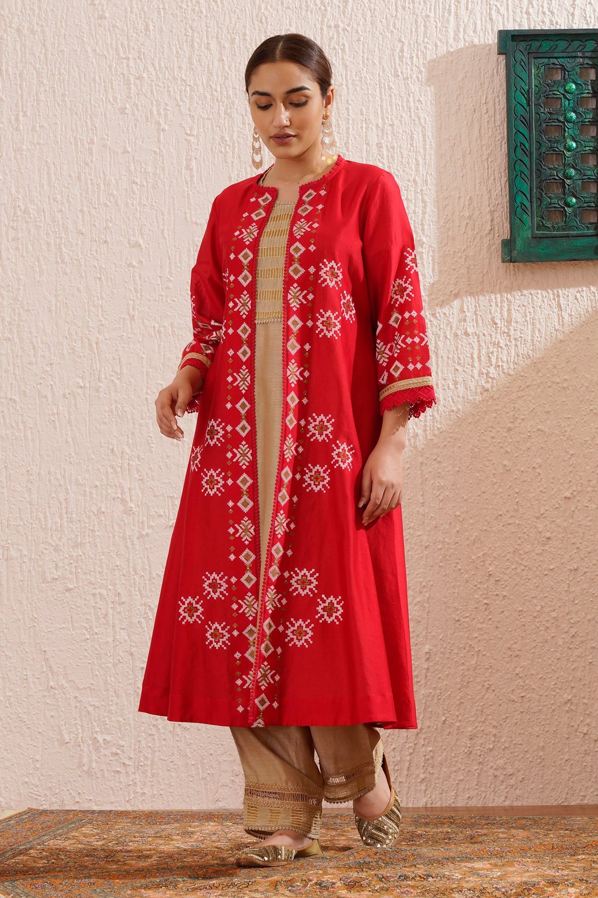 Block Printed Jacket Set With Pants