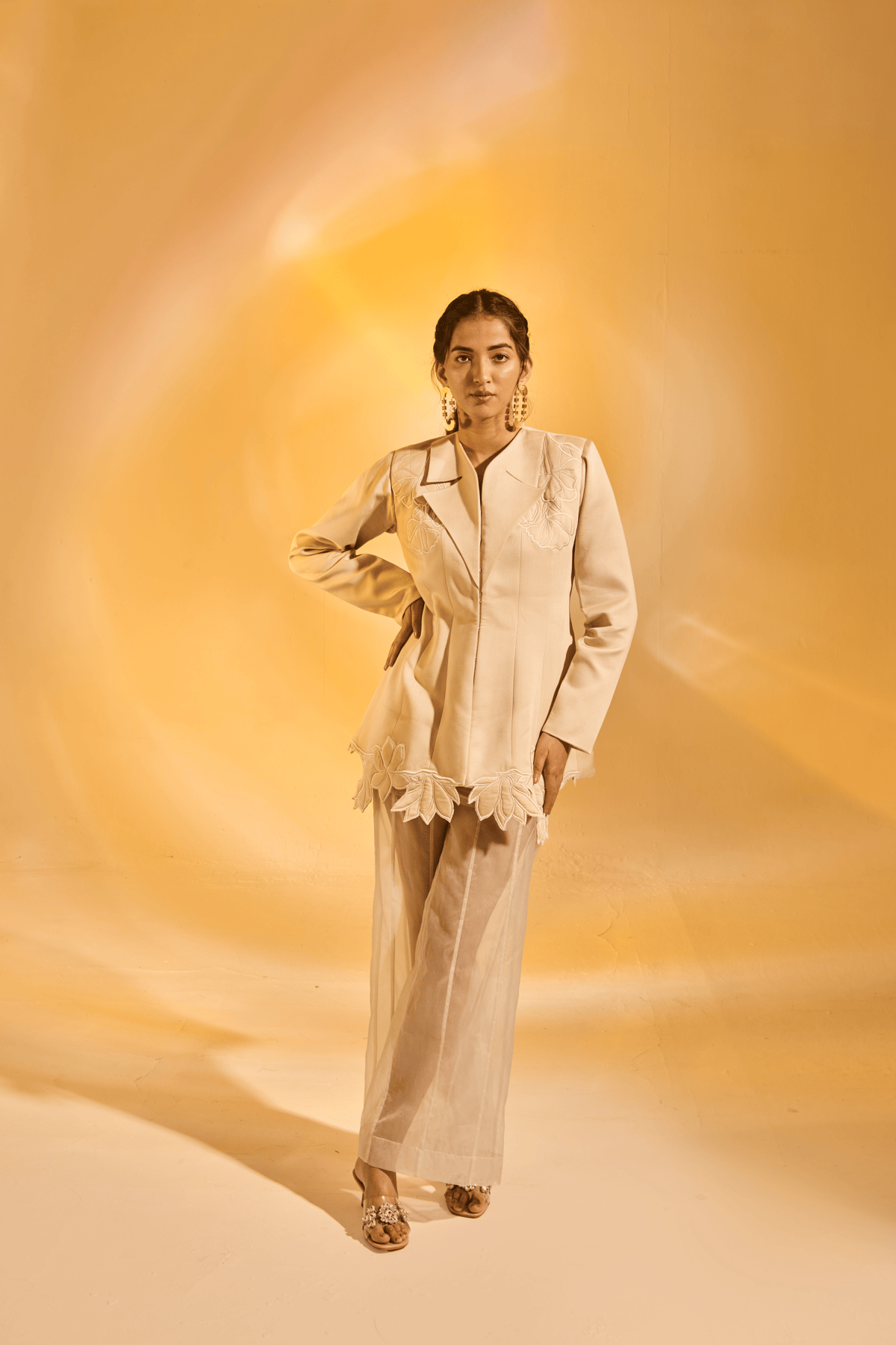 Seedpearl Cream Floral Applique Blazer Co-ord Set