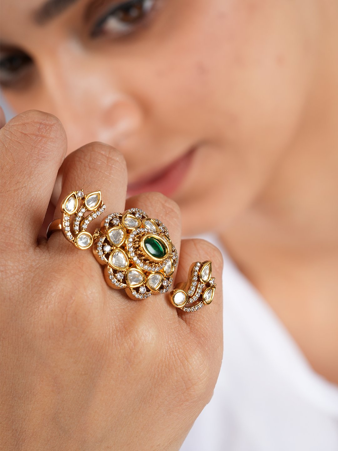 Emerald Polki Ring
