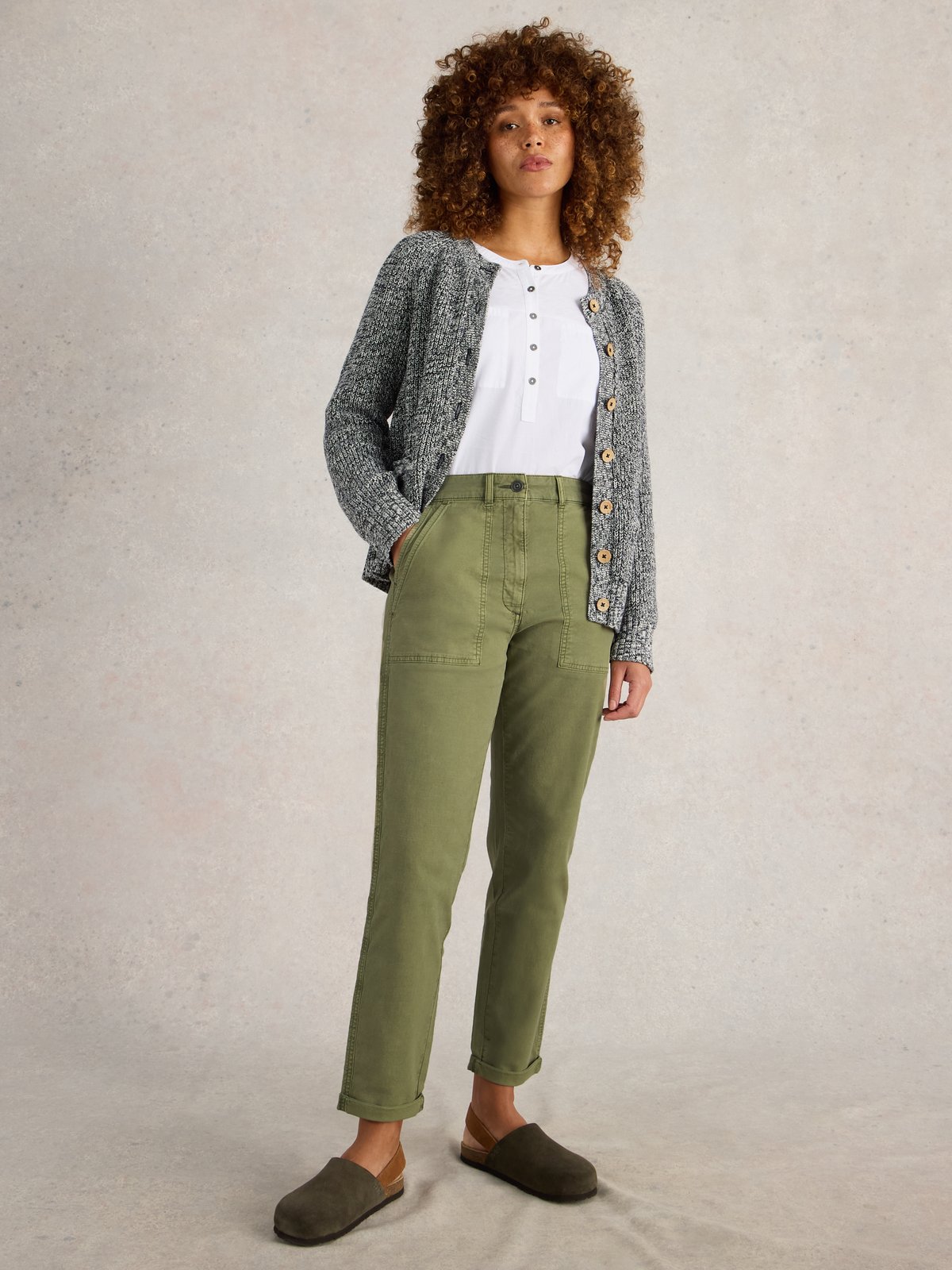 Khaki Green Relaxed-Fit Chino Trousers