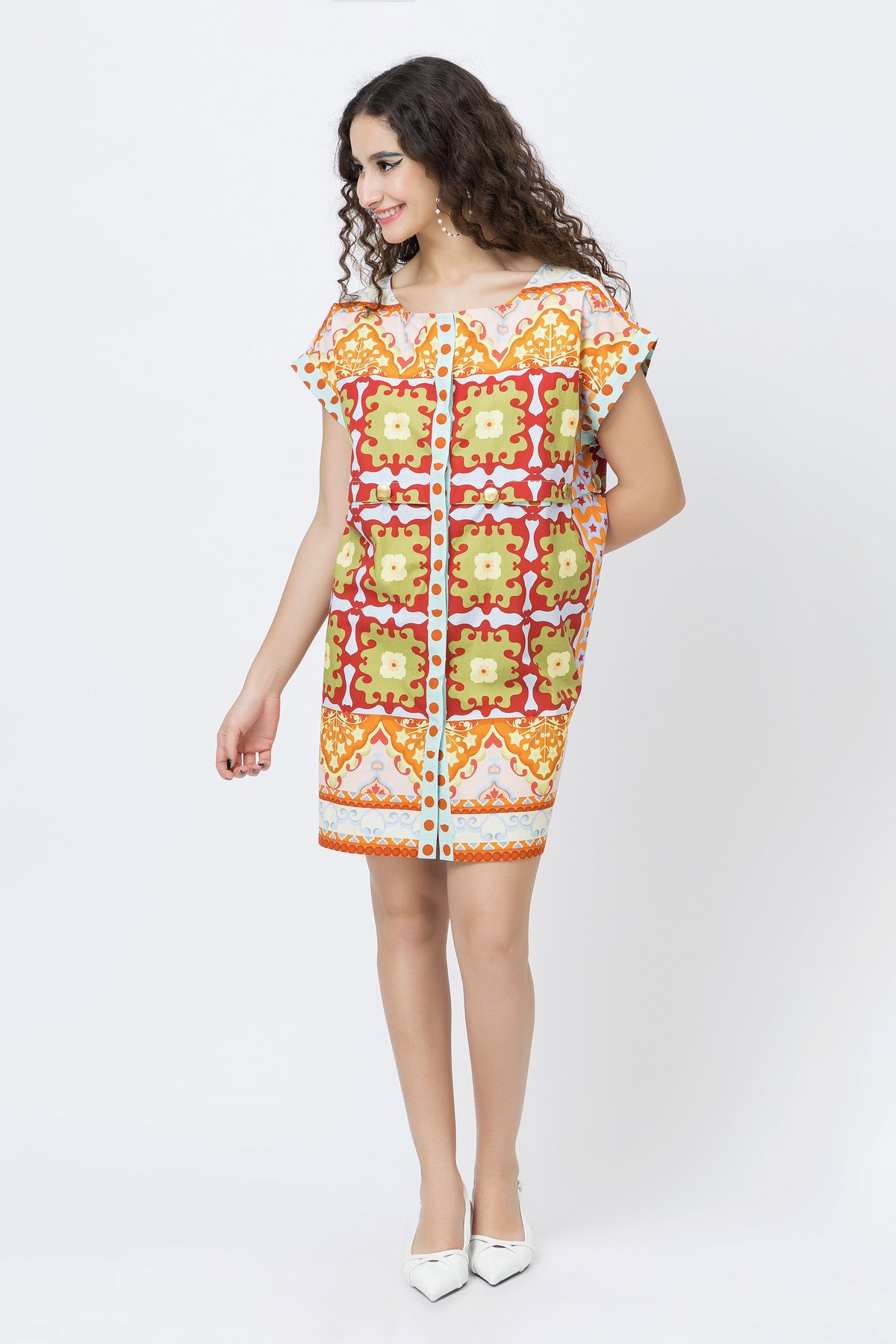 Multi Geometric Print Cotton Mini Shift Dress
