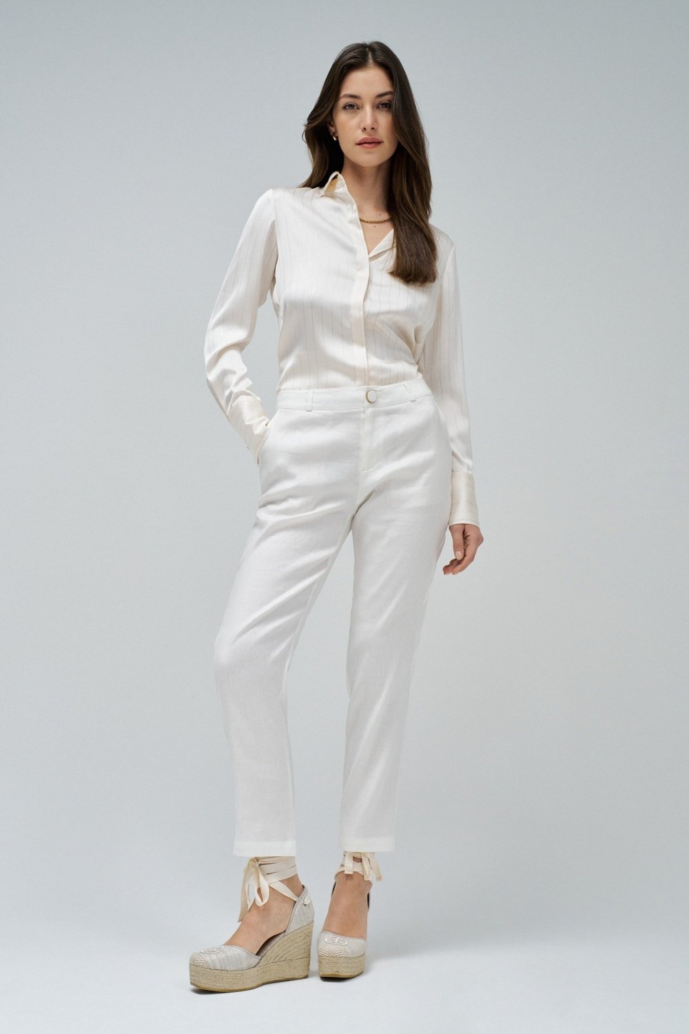Light Pearl High-Rise Straight-Leg Tailored Trousers