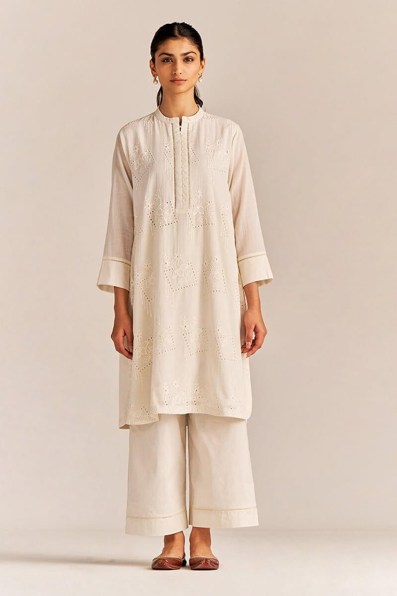 Off-White Mul Cotton Chikankari Co-ord Set