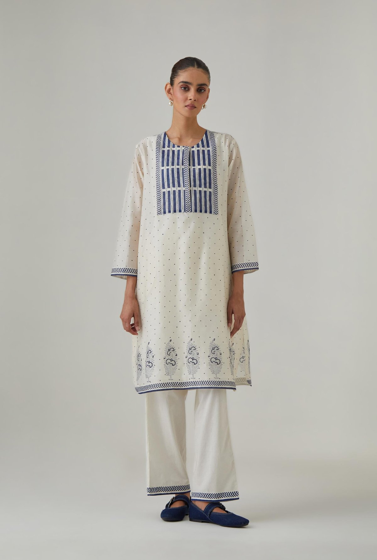 Silk Chanderi Kantha Short Kurta & Pant