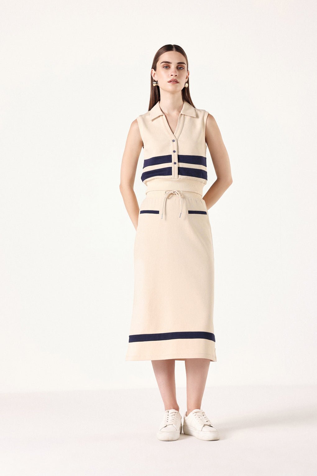 Buttermilk Striped Vest Top and Midi Skirt Co-ord Set